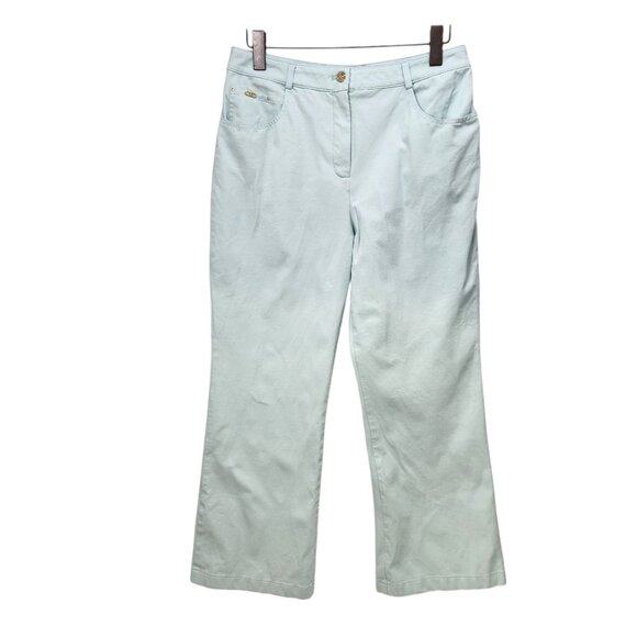 St. John Sport Womens Light‎ Green Denim Jean Trousers Size 12 - Picture 1 of 13